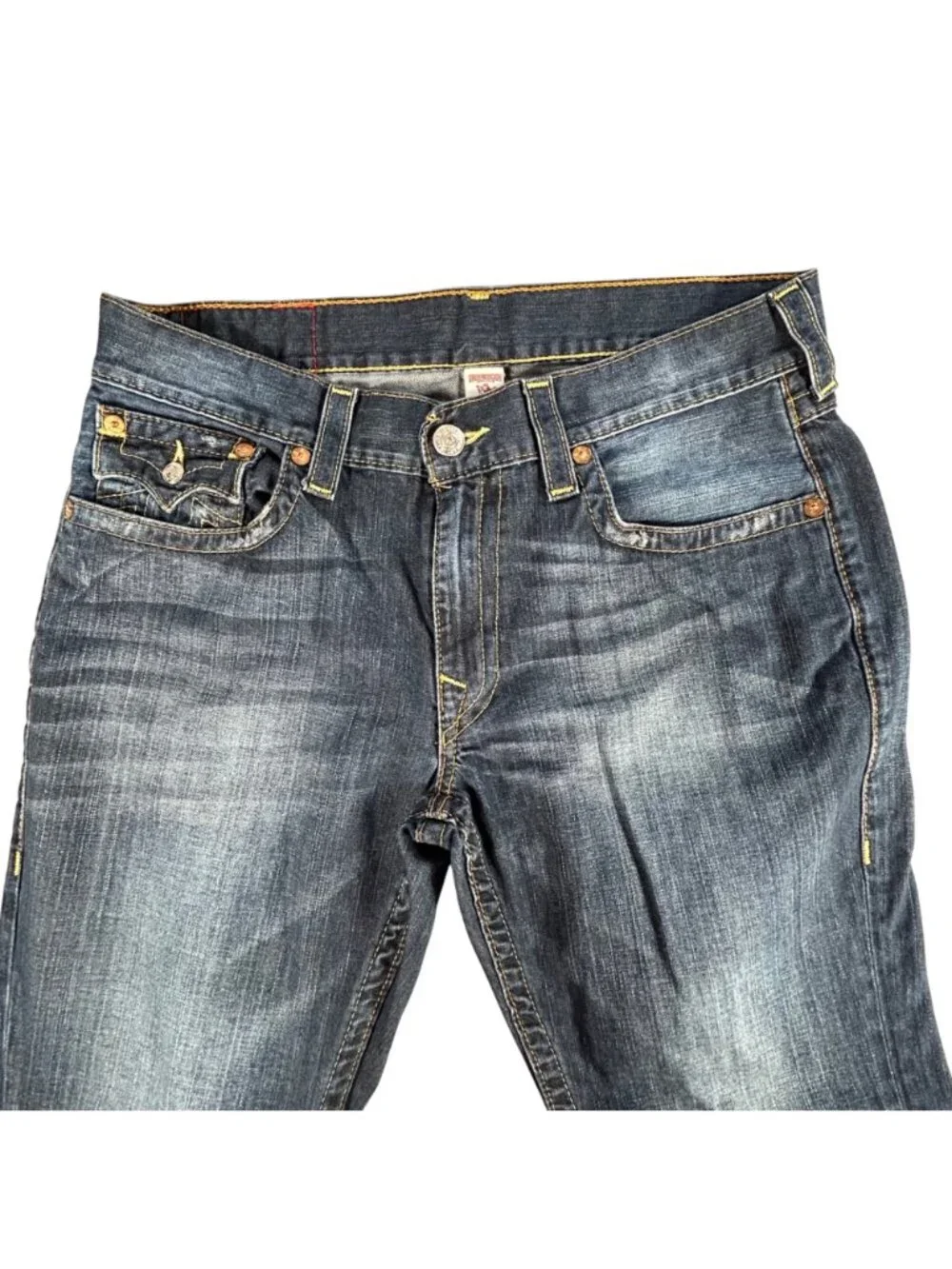 True Religion Slim Straight Jeans Mens 36 Dark Wash Premium Denim Blue Lagoon